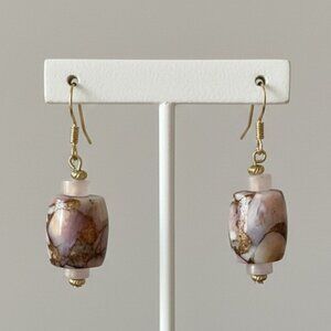 Kingman Pink Opal and Bronze with Rose Quartz Pierced Barrel Earrings